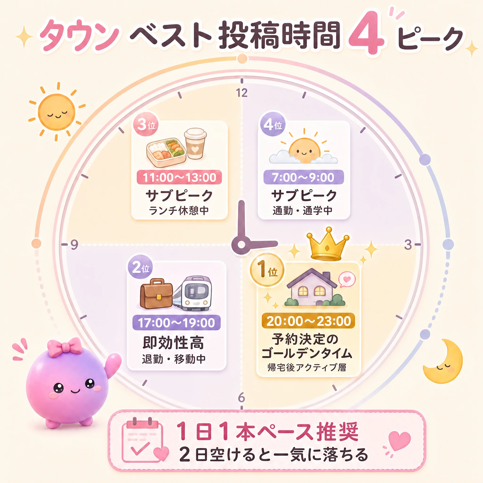 タウン ベスト投稿時間 4 ピーク — 20-23時が 1 位、4 ピーク時間帯