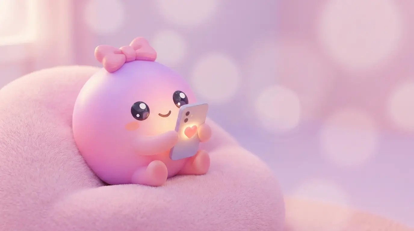 ふーぺちゃんがクッションでスマホ片手にリラックス — 気軽な投稿のイメージ