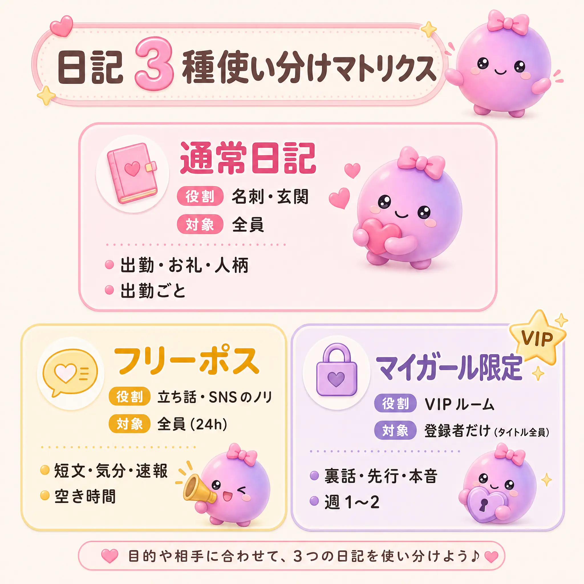 通常 / フリーポス / マイガール限定の 3 役割マトリクス