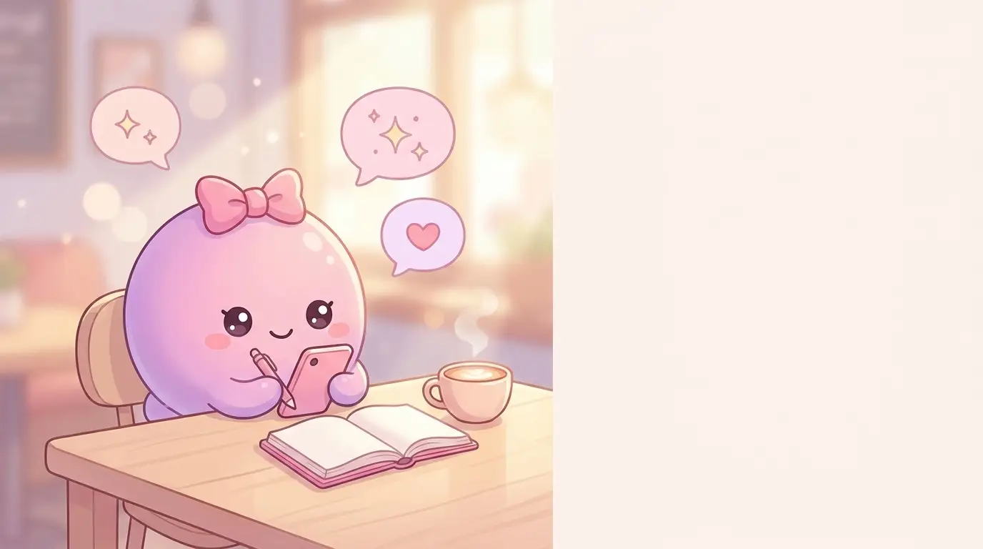 ふーぺちゃんがスマホで日記を書いてるイメージ