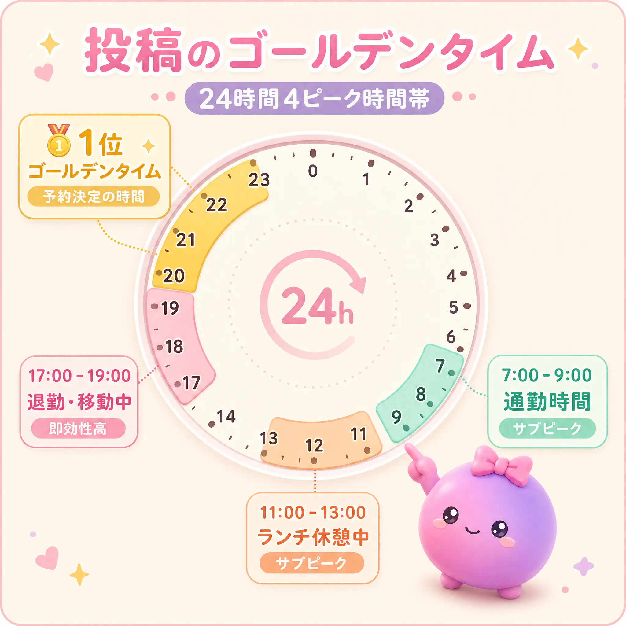 投稿のゴールデンタイム — 20-23時が 1 位、4 ピーク時間帯