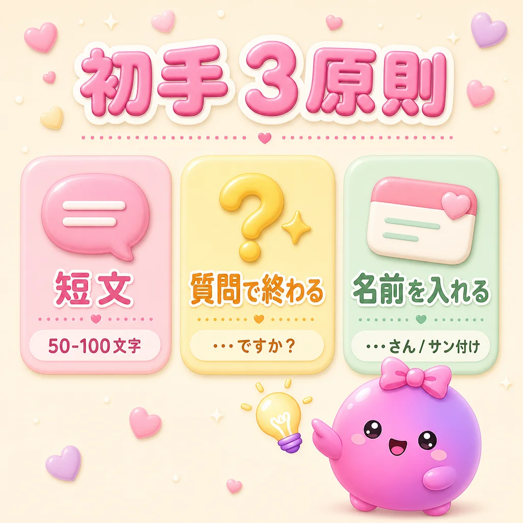 初手 3 原則 — 短文 / 質問で終わる / 名前を入れる